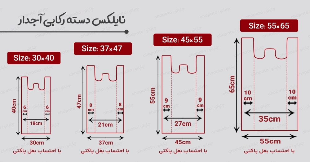 انواع سایز نایلکس دسته رکابی آجدار شامل نایلکس دسته رکابی آجدار 47 * 37
